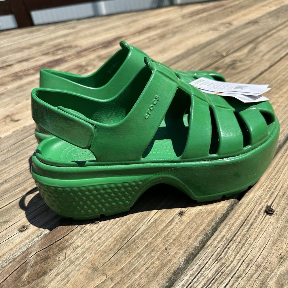 Crocs Stomp Fisherman Sandals High Shine Green Platform 210057-3WH Women's 9 NWT - Picture 10 of 12